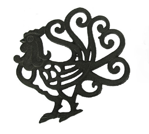 Black Scroll Tail Rooster Cast Iron Trivet Main image