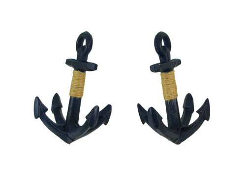 Set of 2 Blue Decorative Cast Iron Anchor Bookends Nautical Bookshelf Decor Main image