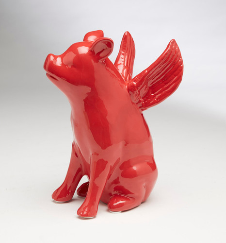 AA Importing Sitting Pig With Wings, Red Finish Main image