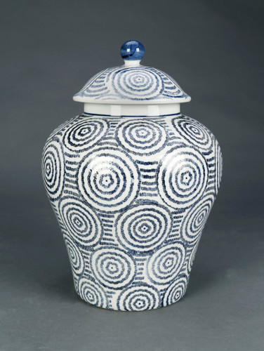 AA Importing Blue and White Circles 14" Ginger Jar with Lid Main image