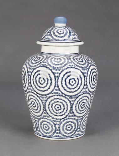 AA Importing Blue and White Circles 10" Ginger Jar with Lid Main image