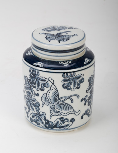 AA Importing Blue and White Butterfly Jar with Lid Main image