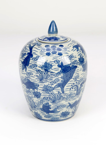 AA Importing 8.5" Ginger Jar, Koi Pond Design Main image