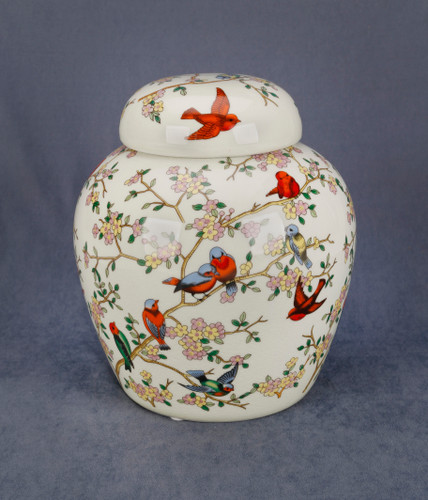 AA Importing 10" Jar with Lid, Bird and Floral Design Main image