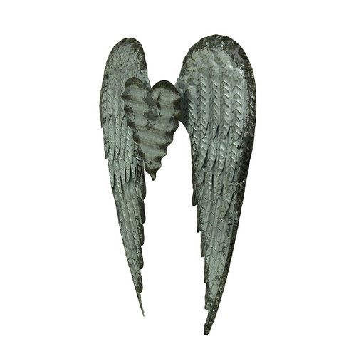 Rustic Galvanized Metal Art Angel Wings Heart Wall Sculpture Additional image