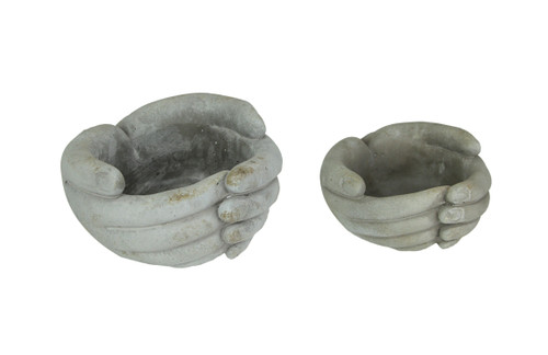 Set of 2 Helping Hands Concrete Planters Indoor Outdoor Plant Pot/Candle Holders Main image