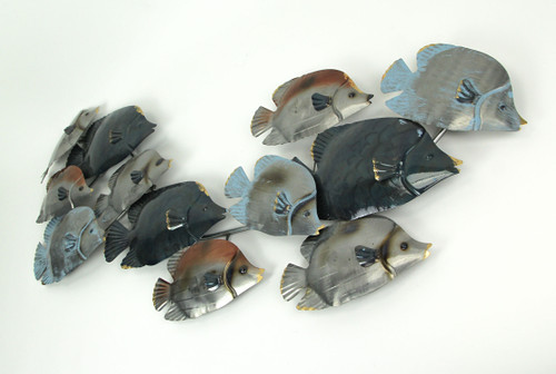 38 Inch Metal Wall Hanging Fish School Sculpture Sealife Beach Home Decor Art Additional image