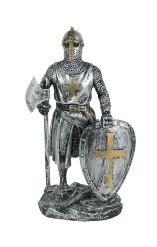 Templar Knight in Armor Wielding Battle Axe and Sword Statue Main image