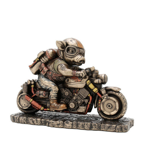 Speed Bacon Steampunk Pig on Motorcycle Bronze Finished Statue Main image