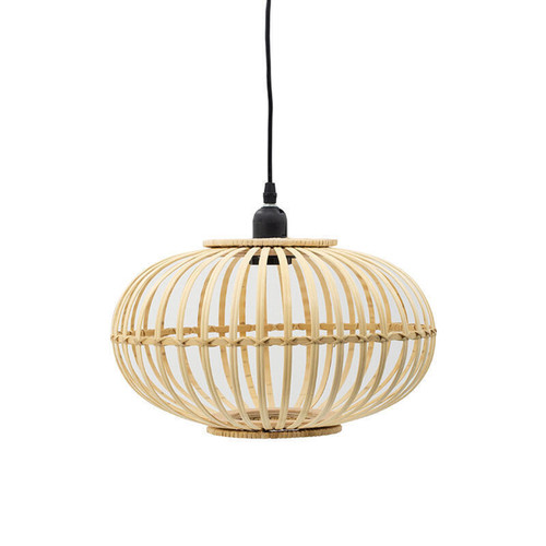 Mid-Century Modern Style Squatty Round Bamboo Wooden Pendant Lamp Main image