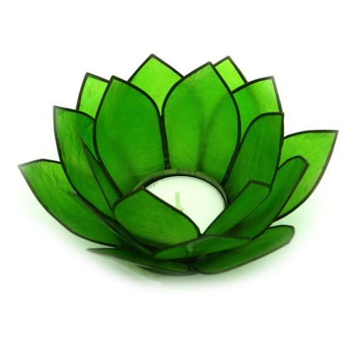 Jade Green Capiz Shell Lotus Flower Small Tealight Candle Holder Main image