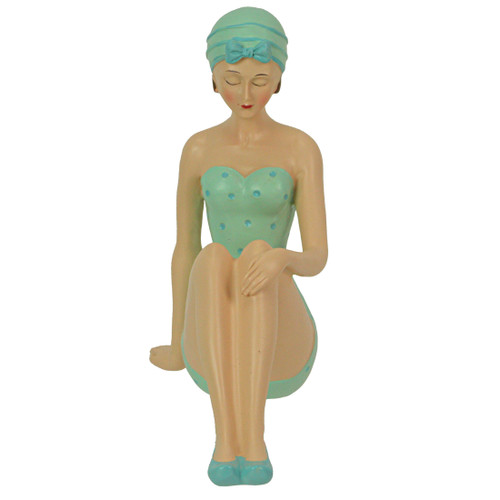 Vintage Bathing Beauty Beach Girl Teal and Blue Polka Dot Swimsuit Statue Additional image