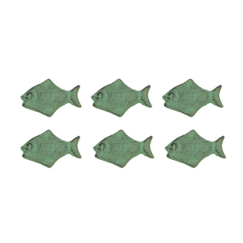 Set of 6 Verdigris Green Cast Iron Fish Drawer Pulls Decorative Cabinet Knobs Main image