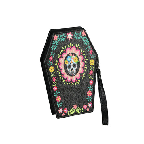 Day of the Dead Sugar Skull Coffin Shaped Wallet With Removable Wrist Strap Main image