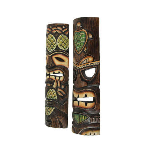 Hand Crafted Wooden Tiki Wall Masks 20 Inch Set of 2 Pineapple / Sea Turtle Additional image