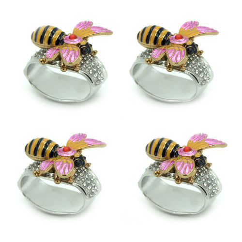 Set of 4 Rhinestone Encrusted Metal Bumblebee Napkin Rings Main image