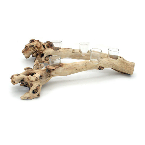 Natural Mulberry Branch Wooden Five Tealight Candle Holder Glass Cups Main image