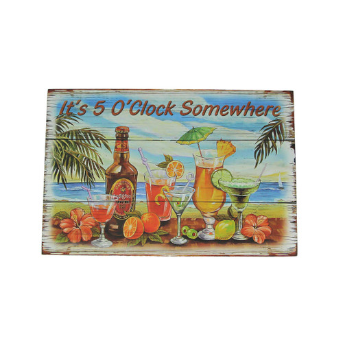 It's 5 O'Clock Somewhere Tropical Drink Wooden Wall Plaque Tiki Bar Decor Main image