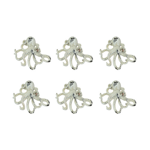 Set of 6 Distressed Finish Coastal White Cast Iron Octopus Drawer Pulls Main image
