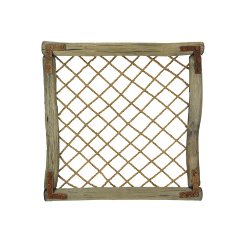 Distressed Wood And Rope Sculpture Decorative Wall Art Rustic Faux Window Decor Main image