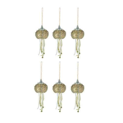 Set of 6 Elegant Golden Sea Urchin Shell Hanging Ornaments Beaded Accents Main image
