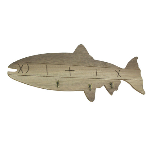 Distressed Wooden Fish Shaped 3 Hook Hanging Wall Rack 27.5 Inches Long Main image