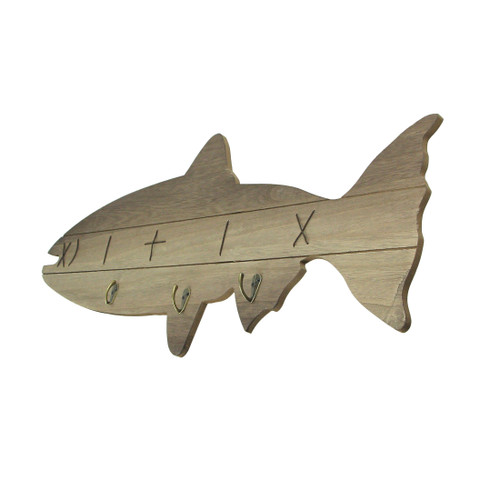 Distressed Wooden Fish Shaped 3 Hook Hanging Wall Rack 27.5 Inches Long Additional image