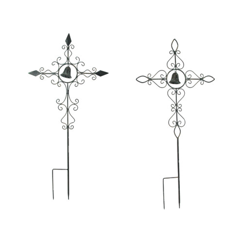 Set of 2 Scroll Design Metal Garden Stakes With Wind Bells Main image
