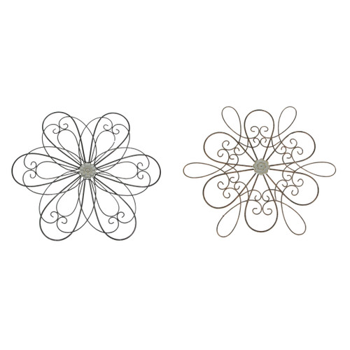 30 Inch Rustic Wood Metal Flower Sculpture Wall Hanging Art Home Decor Set Of 2 Main image