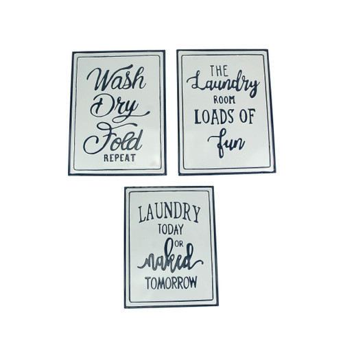 Set of 3 Metal Laundry Signs Decorative Wall Art Room Decor Home Accessories Main image