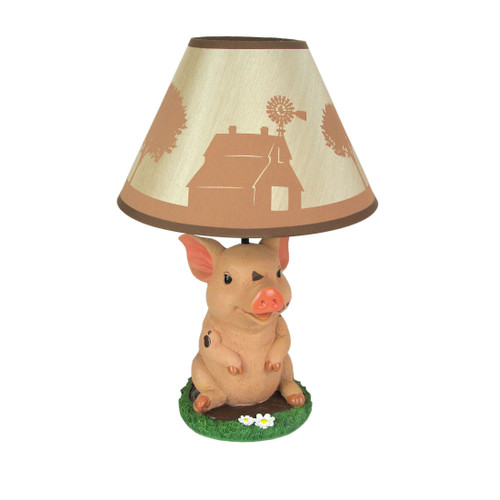 Muddy Delight Barnyard Pig Sculptural Table Lamp w/Decorative Shade Main image