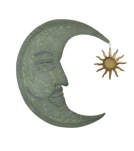 Verdigris Finish Metal Crescent Moon Wall Hanging Sun Dangler Main image