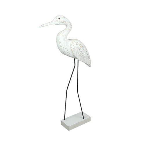 Hand Carved Wood and Metal White Egret Bird Statue 21 Inches High Coastal Decor Main image