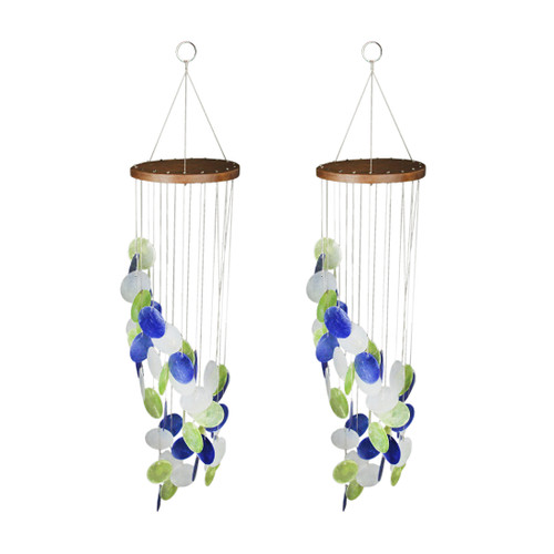 Set of 2 Blue Green and White Capiz Shell Wind Chime 29 Inches Long Main image
