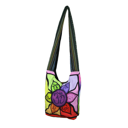 Colorful Lotus Flower OM Symbol Cotton Sling Bag Zipper Pockets Main image