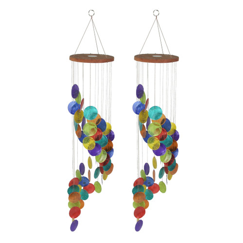 Set of 2 Dyed Capiz Shell 26 Inch Long Spiral Wind Chimes Rainbow Colors Main image