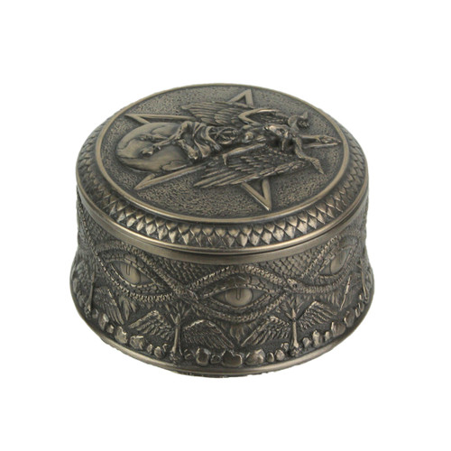Baphomet With Pentagram Bronze Finished Round Trinket Box Wicca Pagan Additional image