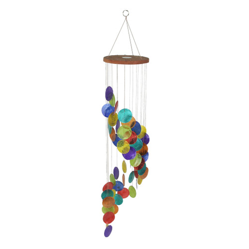 Dyed Capiz Shell 26 Inch Long Spiral Wind Chime Rainbow Colors Garden Patio Main image