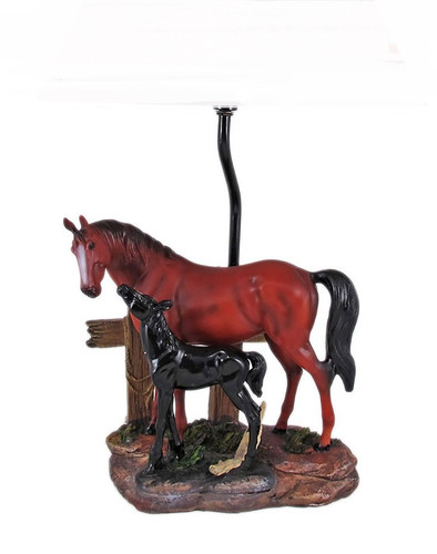 Brown Mare and Foal Horse Hand Painted Table Lamp Main image