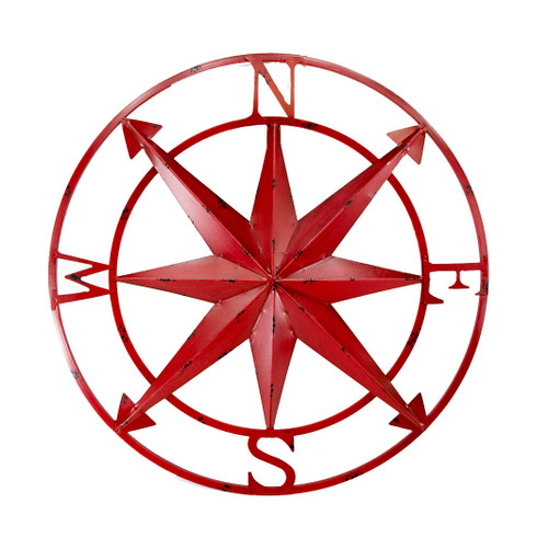 20 Inch Distressed Metal Compass Rose Nautical Wall Decor Indoor Outdoor, Red Main image