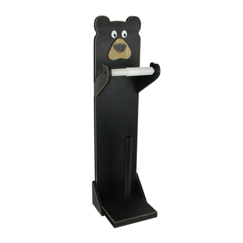Hand Painted Black Bear Standing Wood Toilet Paper Roll Holder W/ Extra Storage Main image