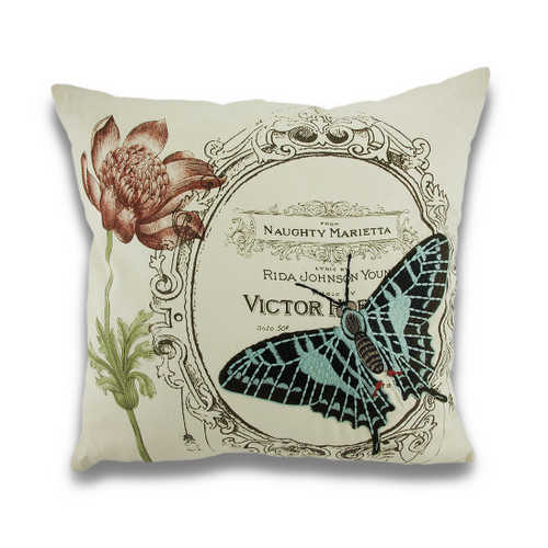 Vintage Style Naughty Butterfly Embroidered Decorative Throw Pillow 18in. Main image