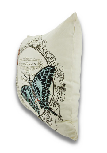 Vintage Style Naughty Butterfly Embroidered Decorative Throw Pillow 18in. Additional image