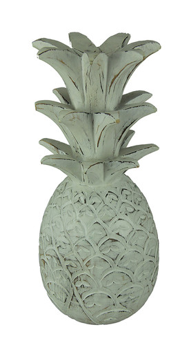 Rustic White Carved Wood Tropical Pineapple Decor Statue Main image