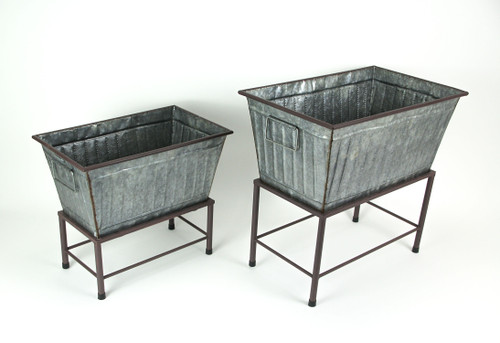 Rectangular Galvanized Metal Tub Planters On Stand Set of 2 Additional image