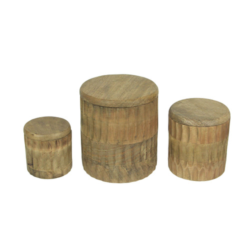 Set of 3 Hand Carved Wooden Canister Decorative Storage Container Kitchen Decor Main image