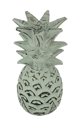 Distressed White Carved Wood Pineapple Decoration Main image