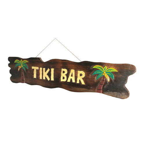 39 In. Hand Carved `Tiki Bar` Sign with Palm Trees Main image