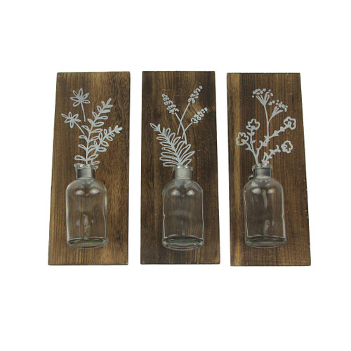 Set of 3 Wood Framed Glass Bottle Wall Vases Bohemian Style Boho Decor Main image