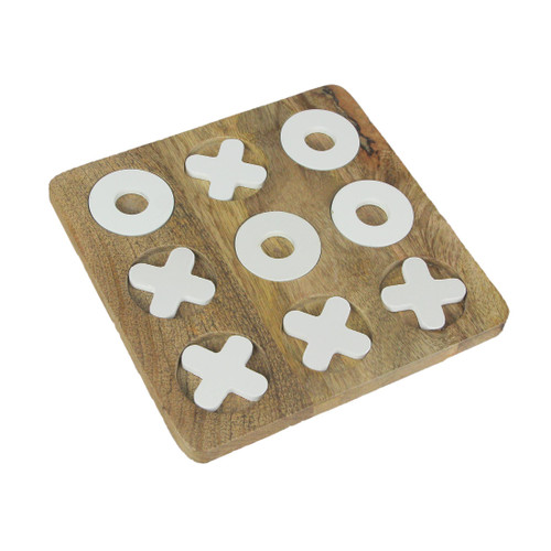 8 Inch Carved Wooden Tabletop Tic Tac Toe Game Hand Painted X and O Main image
